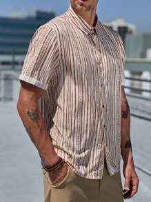Manfinity Homme Men's Casual Striped Short Sleeve Shirt, Summer - Multicolor - View 1
