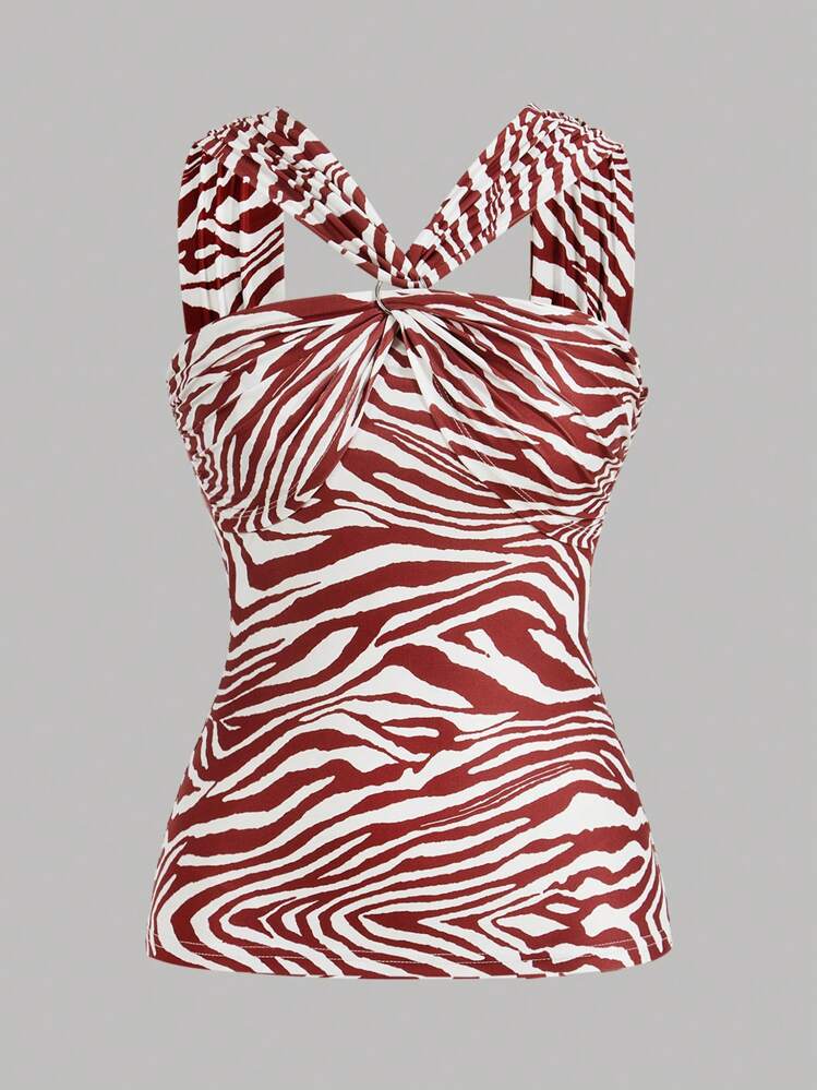SHEIN Privé Blusa de diseñador para mujer con estampado de cebra - Multicolor - Añade 1