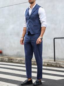 Manfinity Mode Vestă fără mâneci și pantaloni lungi pentru bărbați, culoare uni, pură zilnică simplă