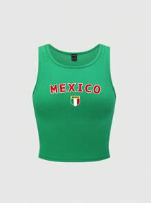 Flirla Women's Sleeveless Mexico Green Tank Top Graphic Tees Women Tops