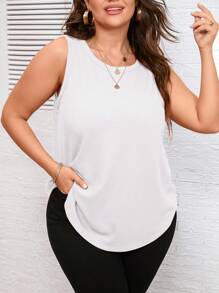 SHEIN LUNE Plus Solid Curved Hem Tank Top For Summer - White - View 5