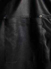 AXEPEAK Men's Plain Leather Loose Short Sleeve Shirt, Suitable For Summer, Boyfriend Gift, Going Out - Black - View 7