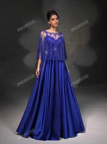 Nuovo abito da sera elegante e di alta qualità, con cinghie a spagetti, con scialle in pizzo, adatto per cerimonie formali, lauree, cene