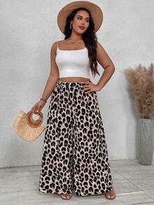 SHEIN VCAY Plus Size Loose Leopard Print Vacation & Casual Wide Leg Pants - Multicolor - View 7