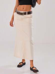 MUSERA Maxi Carpenter牛仔半身裙，90年代春夏性感风 - 米色 - 查看 7