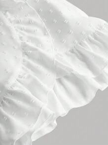 SHEIN Vestido corto de verano blanco con mangas abullonadas y lindos detalles de encaje para adolescente - Blanco - Ver 6