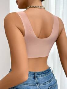 Lace Patchwork Front Closure Women's Bralette (Wireless), 1pc - Apricot - View 2