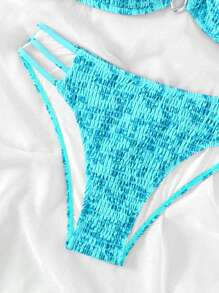 SHEIN Swim Floral Print Shirred Cut-Out Bikini Set 2 Pieces Bathing Suits Summer - Mint Blue - View 5