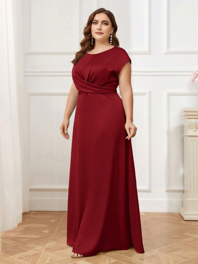 SHEIN Belle Drop Shoulder Crossed Waist Bowknot Elegant Plus Size Bridesmaid Dress