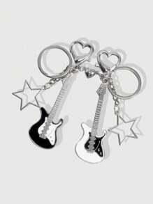 2pcs Y2K Guitar Keychain, Suitable For Couples Or Friendship Keychains - Multicolor - View 2