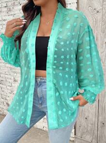 Calvaya Plus Swiss Dot Drop Shoulder Open Front Coat - Green - View 5