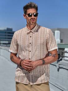 Manfinity Homme Men's Casual Striped Short Sleeve Shirt, Summer - Multicolor - View 6