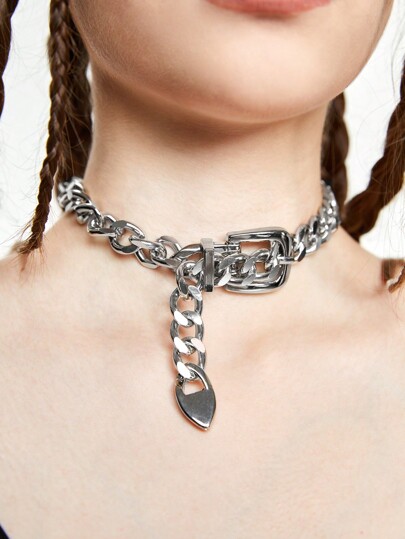 Goth 1pc Fashionable Punk Geometric Chunky Chain Belt Buckle Necklace