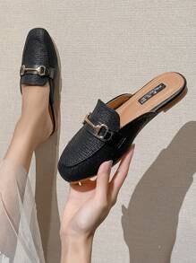 Mengshangli 2025年秋季法式复古露背棕色一脚蹬平底穆勒乐福鞋女款 - 米色 - 查看 7