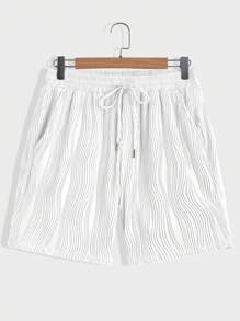Manfinity Homme Men's Solid Color Single-Breasted Short Sleeve Top And Drawstring Waist Shorts Casual Set, Summer - White - View 4