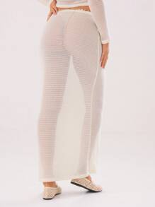 MUSERA Transparenter bodenlanger Maxirock, elegant und sexy für den Sommer - Beige - Übersicht 2