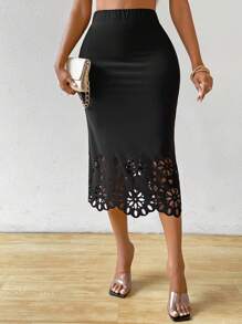 Chiquease Falda con dobladillo de sirena recortada con láser - Negro - Ver 7