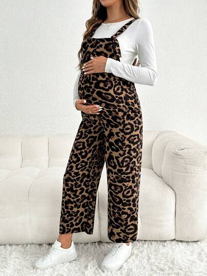 SHEIN Umstandsmode  lockere Jumpsuit mit Leopardenmuster und Trägern