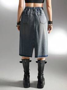 SHEIN Explorewe Teenage Girls' Y2K Asymmetrical Skirt - Light Wash - View 2