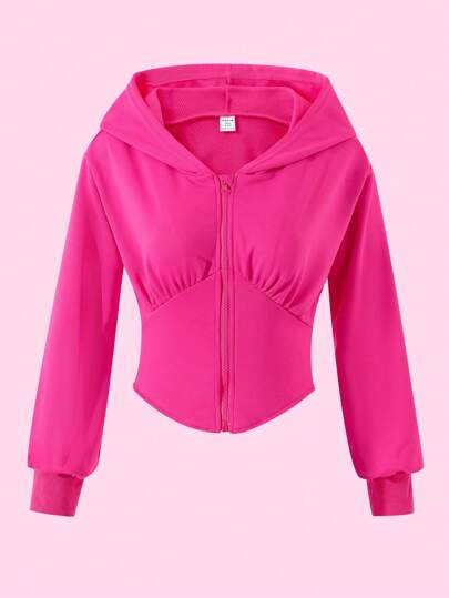 SHEIN Teen Girls' Casual Streetwear Fleece Sweatshirt With Adjustable Waist