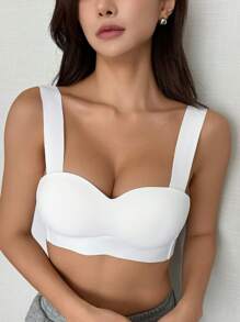 DAZY Simple Wide-Strap Bra Without Traces Or Steel Rings,Back To School Clothes - White - View 8