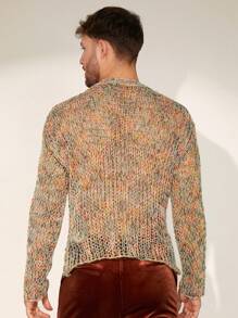 Manfinity Homme Men's Spring Summer Fashionable Hollow Out Cable Knitted Casual Sweater In Colorful, For Friends, Party - Multicolor - View 2