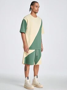 Manfinity VCAY Men's Loose Round Neck Patchwork Short Sleeve T-Shirt Set, Suitable For Summer - Black - View 6