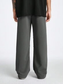 Manfinity VCAY Men's Knitted Straight Leg Long Pants With Waist Rope - Dark Grey - View 2