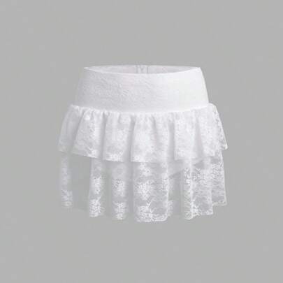 여성용 여름 단색 레이스 스커트 (랜덤 컷)