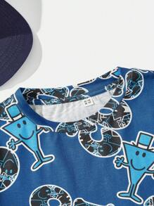 Mr Men Little Miss X SHEIN Tween Boy Bright Blue Letter Printed Cool Casual Homewear Set - Blue - View 11