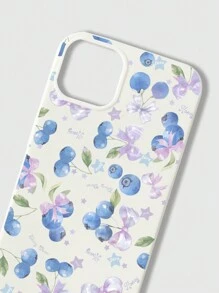 ROMWE Kawaii 1 pieza Funda de teléfono de manzana blanco brillante con lazo arándano compatible con iPhone 11 12 13 14 15 Pro Max - Blanco - Ver 2