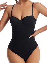 SHAPORA Donna elegante e alla moda Body nero con dettaglio tazza