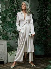 SHEIN LUNE 花卉印花斜口袋褲，適合日常穿著