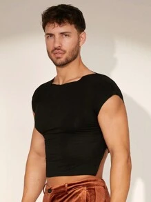 FeverCity Camiseta de manga corta de punto ceñida para hombres, diseño sin espalda, adecuada para el verano
