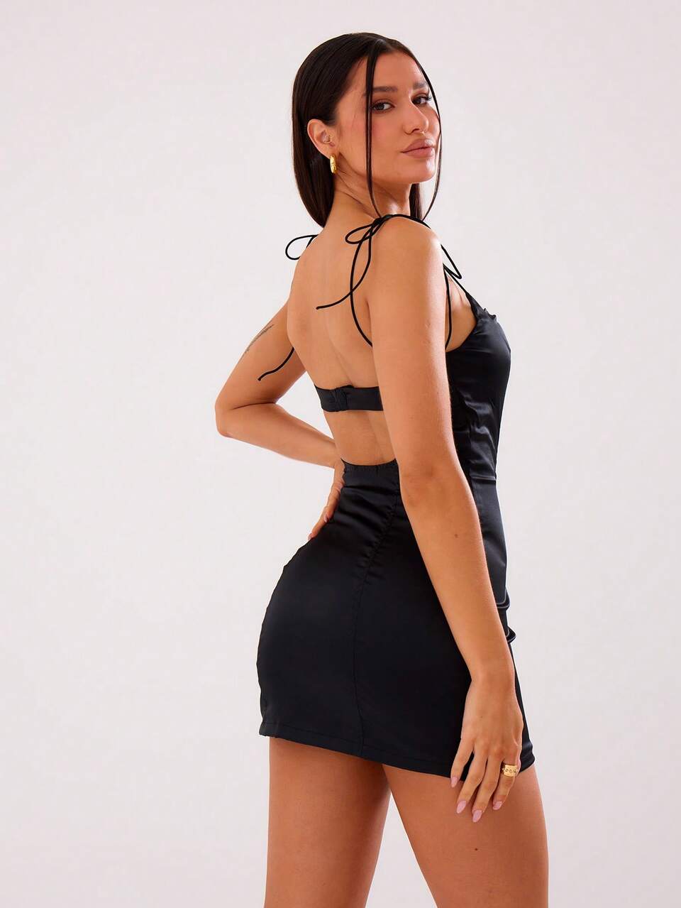 Satin Fitted Corset Tie Mini Dress Spring Sexy Cute Summer