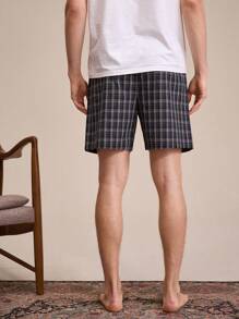 EverLounge Men's Plaid Button-Front Shorts, Home Wear - Black - View 2