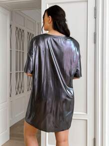 SHEIN EZwear Plus Size T-Shirt Dress With Special Coating Water Glossy Mirror Surface
