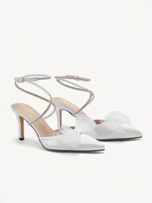 CUCCOO HITCHD Pointed Toe Stiletto Heel Fashionable And Sexy Mesh Wedding Shoes With Rhinestones Decoration For Women Halloween - White - View 1