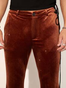 FeverCity Men's Korean Velvet Slim Fit Flared Long Dress Pants - Brown - View 2