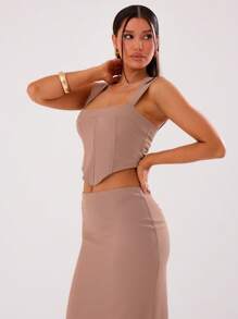 MUSERA Áo croptop cổ vuông dáng corset, thích hợp cho kỳ nghỉ xuân hè. - màu nâu - Xem 3