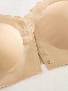 3pcs Women's Front Open Seamless Bra, With Removable Paddings - Khaki - View 5