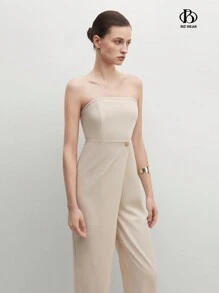 BizChic Women's Solid Color Simple Daily Strapless Jumpsuit