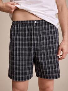 EverLounge Men's Plaid Button-Front Shorts, Home Wear - Black - View 5