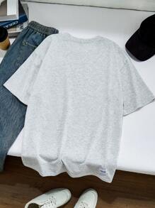 Manfinity RebelGame Men's Knitted Fashionable Daily Young Casual Loose Short Sleeve T-Shirt With Printed Pattern