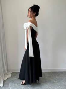 Rafferiza 黑白撞色优雅派对长款女式连衣裙 - 黑與白 - 查看 2