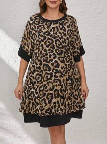 SHEIN Clasi Summer Leopard Print Sheer Loose Plus Size Dress, Elegant And Confident
