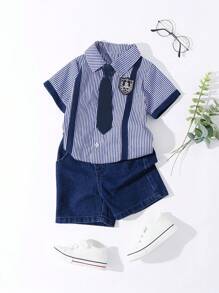 Boys' Casual And Cute Back-To-School Everyday Denim Outfit, College Style - Dark Wash - View 1