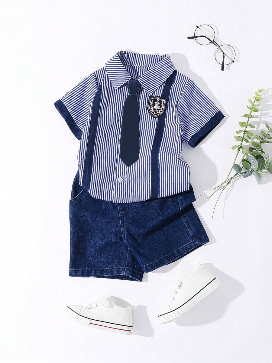 Boys' Casual And Cute Back-To-School Everyday Denim Outfit, College Style - Dark Wash - View 1