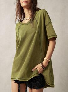 Bohemela Camiseta Verde Lavada Feminina para Férias - Verde de Exercício - Ver 6
