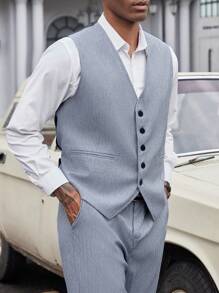 Manfinity Bizformal Men Solid V Neck Button Front Waistcoat - Grey - View 5